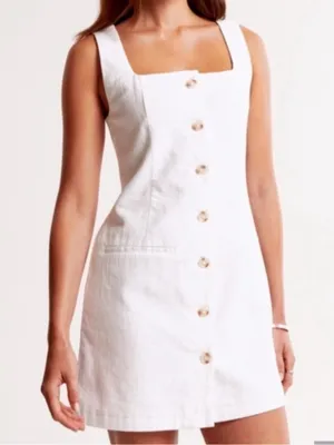 Abercrombie & Fitch White Square-Neck Button Sleeveless Mini Dress Size XL new + thumbnail 7