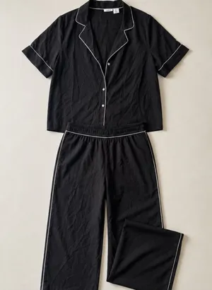 Jason Wu Black Pajama Set with White Piping – Size Medium thumbnail 1
