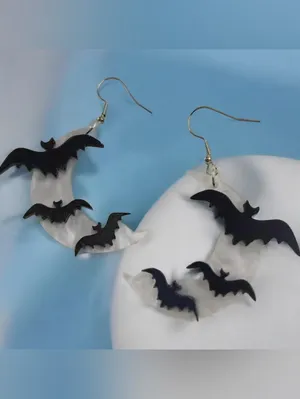 Crescent Moon Bat Acrylic Dangle Earrings Gothic Women Fashion Jewelry thumbnail 8