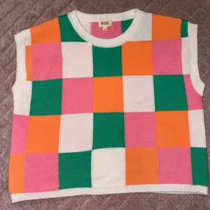 NWOT BiBi Multicolor Checkered Women's Sweat Vest Pink thumbnail 6