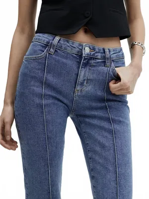Mango Capri Jeans with Decorative Stitching Lora Medium Blue Size 2 (EUR 34) thumbnail 4