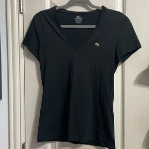 Lacoste Black Short Sleeve V Neck Shirt Minimalist Preppy Coastal Logo Y2K thumbnail 2