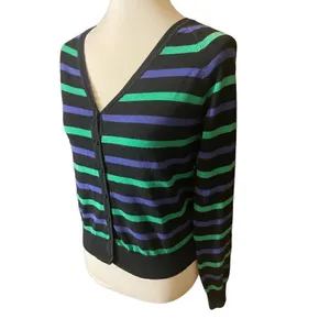 XXI Womens Cardigan Sweater Stripe Long Sleeve Button Front V Neck Blue Large thumbnail 5