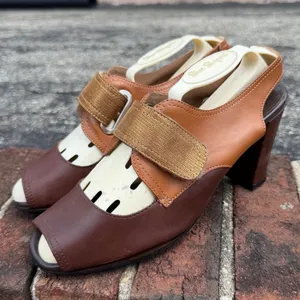 Anyi Lu Women's 60s Vintage Style Chunky Leather Peep Toe Slingback Heels EU37.5 thumbnail 5
