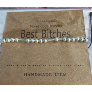 Sterling Silver Morse Code Bracelet "Best Bitches" Handmade Adjustable Jewelry thumbnail 3