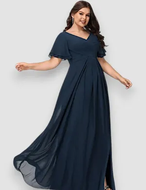 NWT JJ's House Yvonne A-Line Dark Navy Blue Chiffon Formal Evening Dress 18W thumbnail 1
