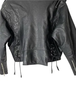 VINTAGE SARAH Black Leather Moto Jacket Size L thumbnail 9