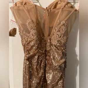 Strapless Gold‎ Embellished Gown By Ladivine CD3936 Size 4 thumbnail 8