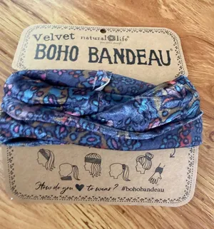 Natural Life Velvet Boho Bandeau Floral Paisley Multi-Way Headband Blue One Size thumbnail 1