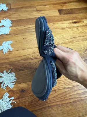 Tory Burch Navy Blue Suede Crystal Bow Eddie Flats thumbnail 8