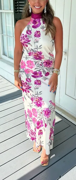 Floral Satin Maxi Dress Multiple Size L thumbnail 1