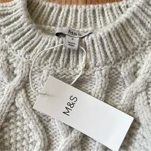 Cream Cable Knit Fringe Sweater Womens Small Cozy Coastal Grandma Quiet Luxury thumbnail 3