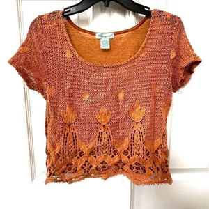 Diva Appeared orange short sleeve cut out top thumbnail 1