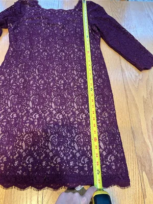 Adrianna Papell Size 16 Dress Purple Floral Lace Long Sleeve Shift‎ Scalloped thumbnail 8