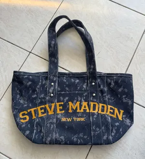 Steve Madden navy blue tote bag with white speckled pattern thumbnail 1