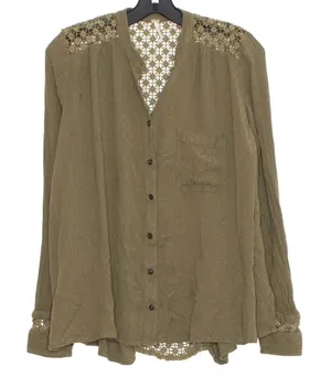 Free People Green Lace Button Up Boho Gauze Top Cottage Festival Earthy Small thumbnail 1