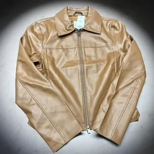 Abercrombie Fitch Vegan Leather Moto Jacket Women Medium Tan Camel NWT thumbnail 1