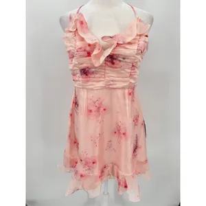 Lulu’s Pink Floral Fairy Ruffle Mini Party Dress Ruched Bodice Medium NEW thumbnail 2