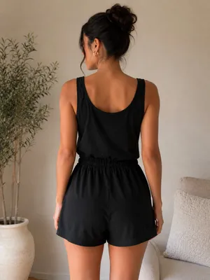 SHEIN Black Sleeveless Drawstring Waist Romper Small Tall thumbnail 2