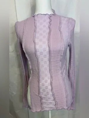 Free People Light Pink Ruffled Cable Knit Mock Turtleneck Sweater thumbnail 3