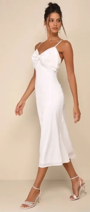 LULU's Bridal Engagement Bachelorette Elegant Sexy Bow Detail Chic Satin Midi thumbnail 1