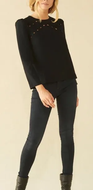 BA&SH Black Corus Top Blouse Cutout Details Solid Cut-Outs Bash Size 0 US Size 4 thumbnail 1