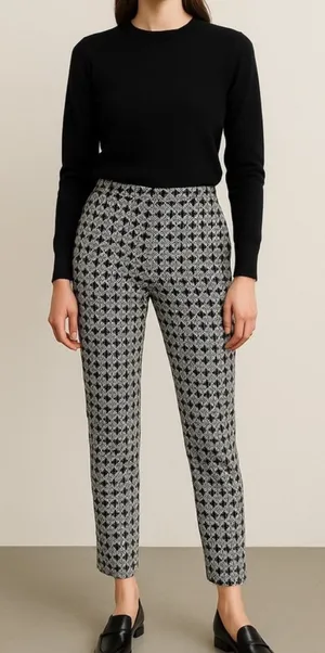 Tory Burch Women’s Callie Jaquard Seamed Black Ivory Mid Rise Cropped Pants Sz 8 thumbnail 1