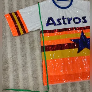 Houston Astros sequins tshirt dress MLB Sparkle city QOS baseball short sleeve thumbnail 14