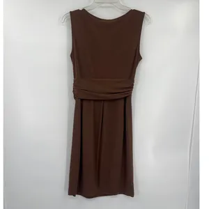 Boston Proper Cowl Neck Dress Sz 8 Brown Quiet Luxury Y2K Stretchy Tie Front thumbnail 8
