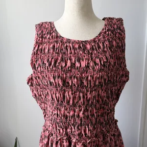 beachlunchlounge Pink and Black Midi Dress Size Large Cotton Smocked Top thumbnail 2