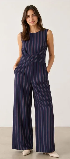 Moodia Italy Pinstripe Wide Leg Jumpsuit • 90s Minimalist thumbnail 1