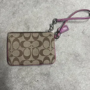 Coach Signature Logo Leather Zip Wristlet Tan & Purple thumbnail 4