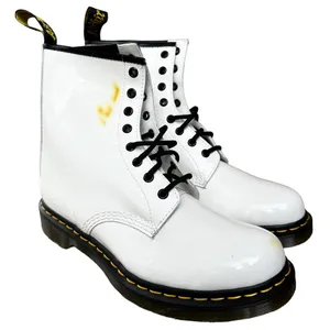 Dr. Martens 1460 Boots Combat 8 Eye Patent Leather Lace Up Block Heel White 11 thumbnail 1