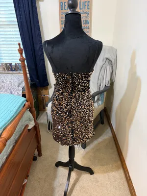 Kiss the Sky Cute, black and gold sequin mini dress thumbnail 2