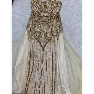 Angel Fashions Strapless Gold Sequin Beaded Long Gown Dress Women Size L thumbnail 8
