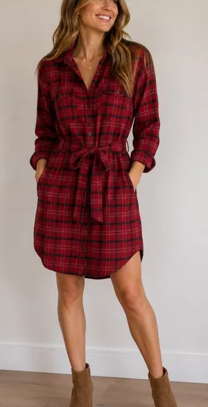 American Eagle Size XS Shirt Dress Red Flannel Plaid Button Front Long Sleeve thumbnail 1