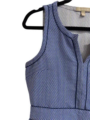 Banana Republic Peplum Top Blue White Geometric Notch Neck Sleeveless Size 8 thumbnail 3