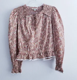 American Eagle Ditsy Floral Smocked Long Sleeve Peasant Blouse thumbnail 1