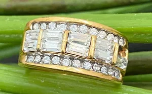 Vintage Unsigned Gold-tone Clear CZ Stones Fashion Row Ring Size 8 thumbnail 5
