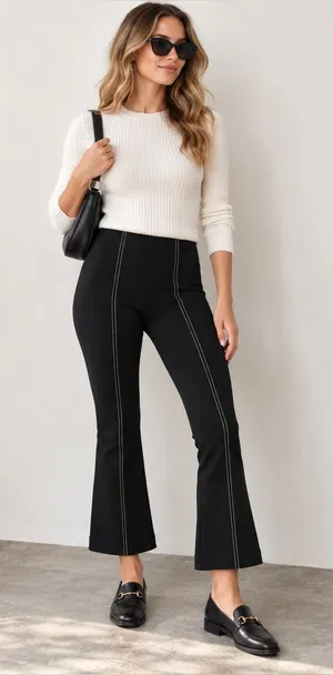Anthropologie Women’s XXSP Essential Crop Flare Pants Black Contrast Stitch Y2K thumbnail 1