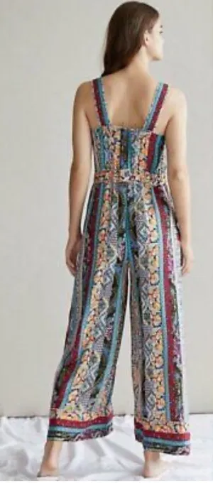 Anthropologie Calais floral boho jumper romper wide legs relaxed fit pockets XL thumbnail 1