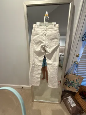 Zara Straight Leg White Denim Jeans thumbnail 4
