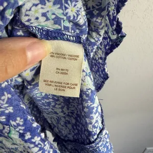 Free People Off the Shoulder Blue White Ditzy Floral Tiered Flowy Dress Womens L thumbnail 5