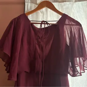 Jenny Packham Flutter Sleeve Luxe Chiffon Hi-Low Formal Dress‎ Cabernet NWT 2 thumbnail 8