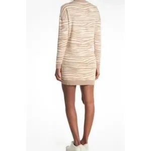 Wayf Intarsia Zebra Print Sweater Dress In Beige Zebra Size M. NWOT thumbnail 2