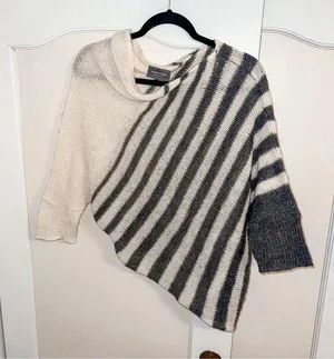 Wooden Ships by Paola Buendia Gray Striped Poncho Style Wool Blend Sweater Top thumbnail 1