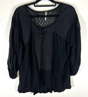 Free‎ People Women Moon River Peasant Crochet Top Size M Festival Boho Black thumbnail 1