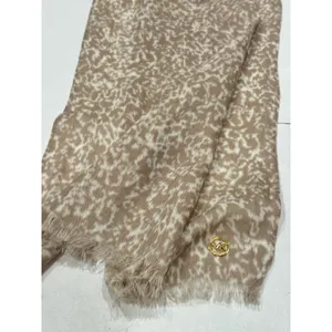 Michael Kors Scarf Womens One Size Tan Cream‎ Abstract Animal Print Fringe Wrap thumbnail 3