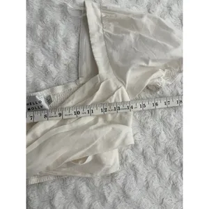Hello Molly White Linen Cotton Puff Sleeves Criss Cross Smocked Crop Top S thumbnail 7