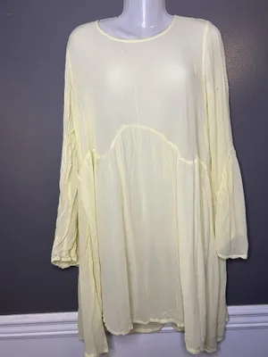 LACAUSA Anthropologie Dress Women Medium Yellow Sheer Bell Sleeve Trapeze Swing thumbnail 2
